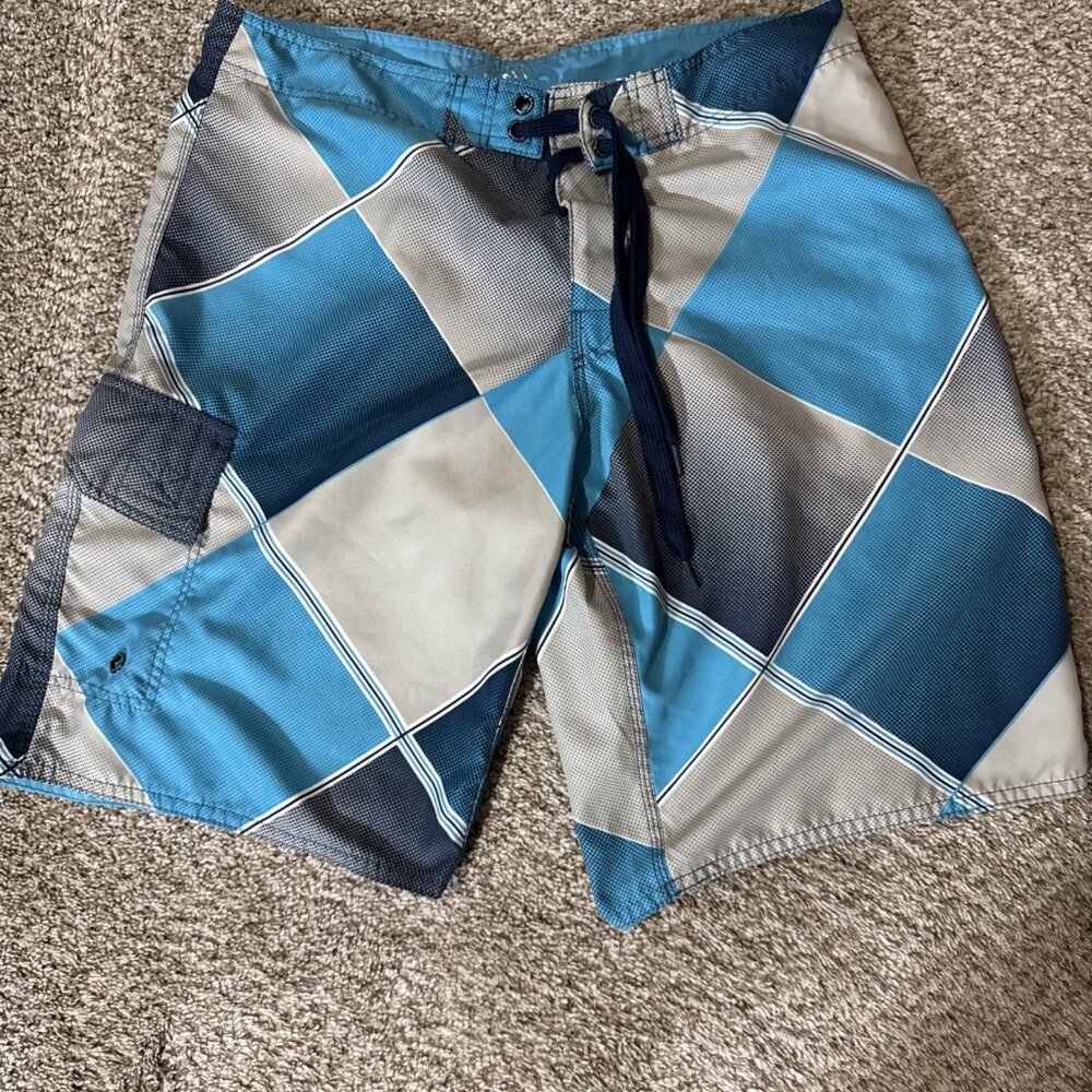 POINT ZERO Board Shorts Men's Size 34 Swim Surf Lightweight Multi Blue